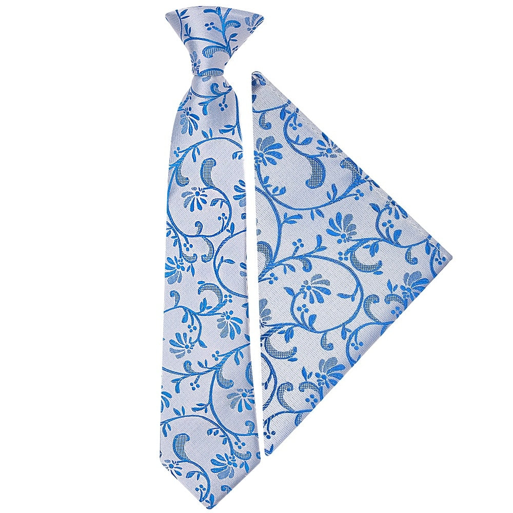Pre Tied Royal Blue Floral Boys Tie And Pocket Square Set Age 4 7 1
