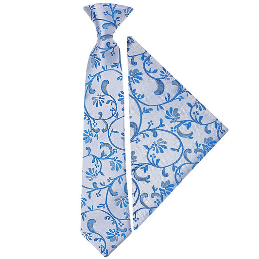 Pre Tied Royal Blue Floral Boys Tie And Pocket Square Set Age 4 7 1