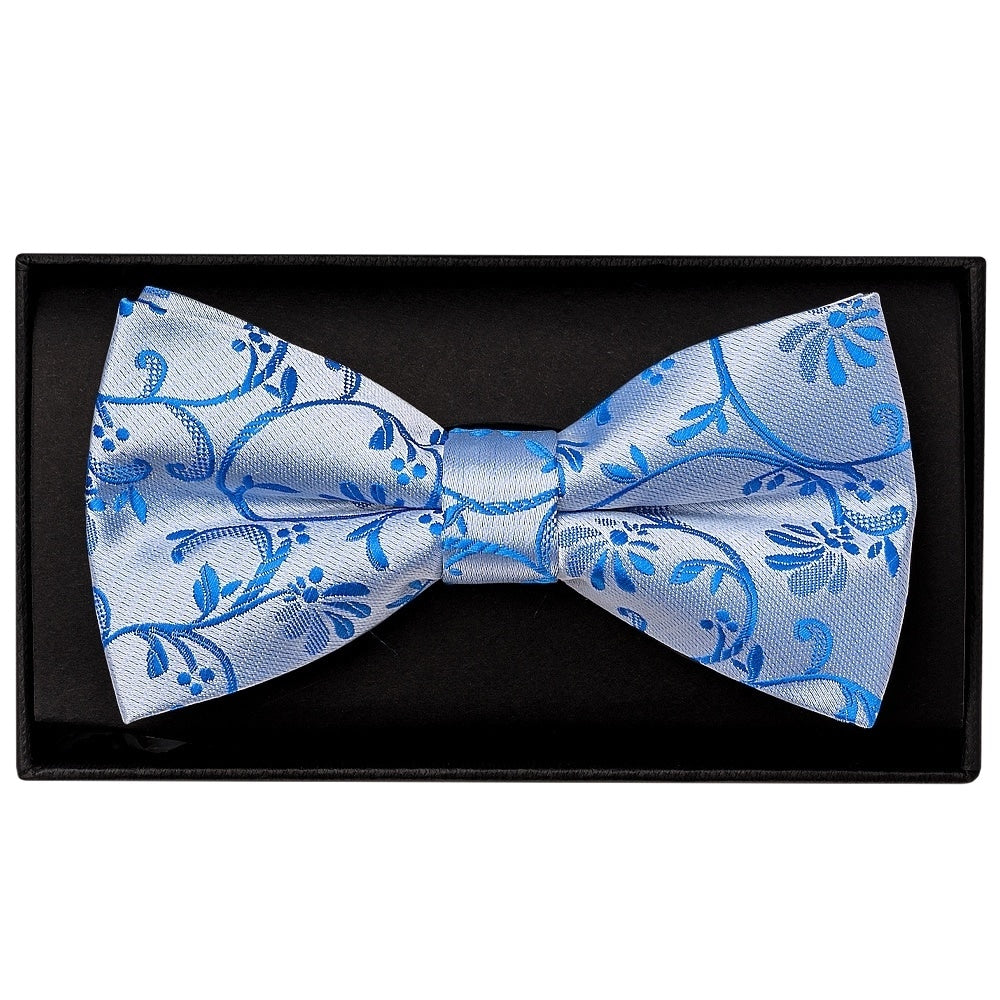 Royal Blue Floral Handmade Mens Bow Tie And Pocket Square Set 2