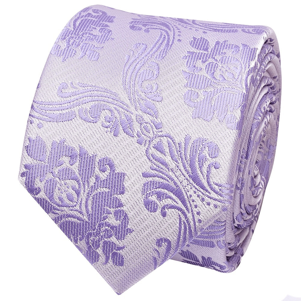 Lilac Paisley Skinny Mens Tie And Pocket Square Set 4