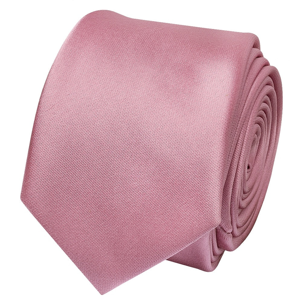 Dusty Pink Satin Skinny Mens Tie And Pocket Square Set 3