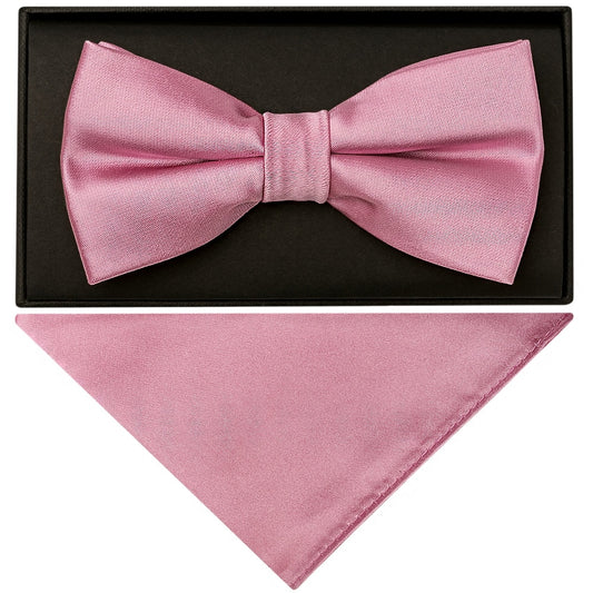 Plain Dusty Pink Hand Made Mens Bow Tie And Pocket Square Set 1