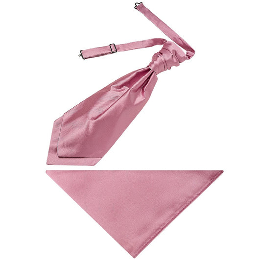 Plain Dusty Pink Satin Mens Cravat Tie And Pocket Square Set 1