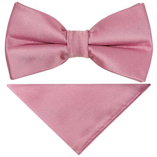 Pre Tied Dusty Pink Satin Boys Bow Tie And Pocket Square Set Age 4 7 1