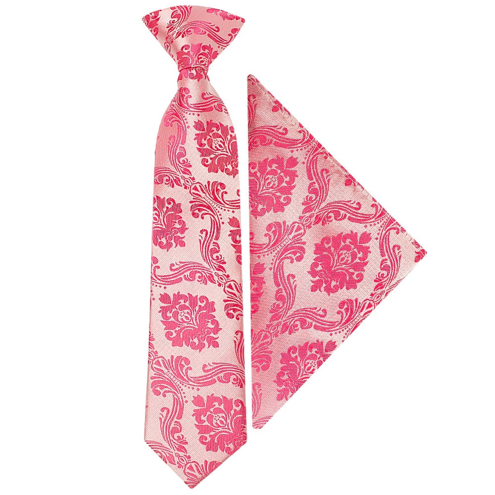 Pre Tied Light Coral Paisley Boys Tie And Pocket Square Set Age 4 7 1