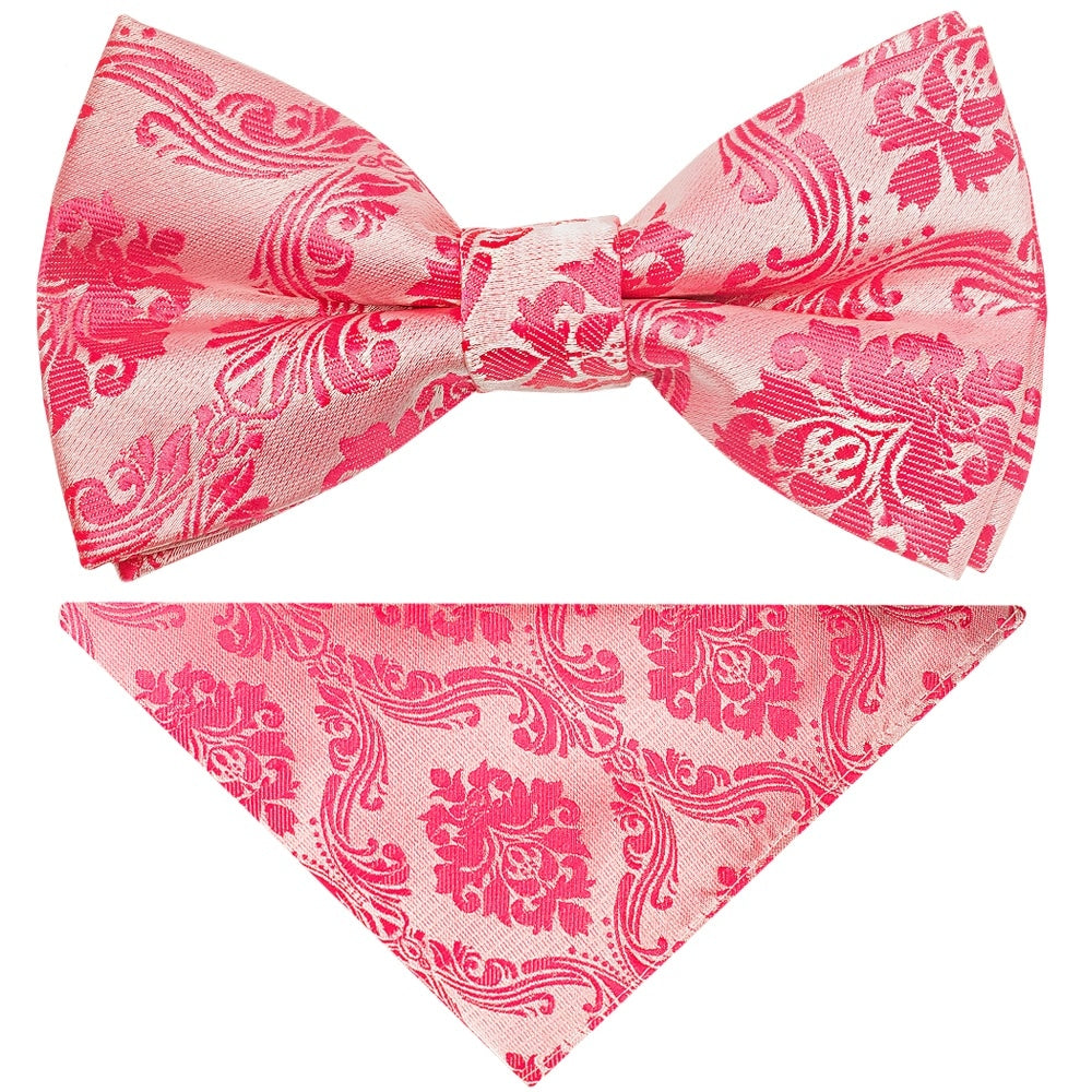 Pre Tied Light Coral Paisley Boys Bow Tie And Pocket Square Set Age 4 7 1