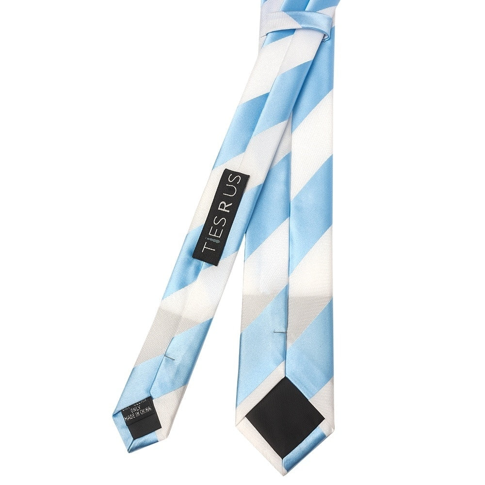 Sky Blue And White Striped Skinny Boys Tie And Pocket Square Set 4