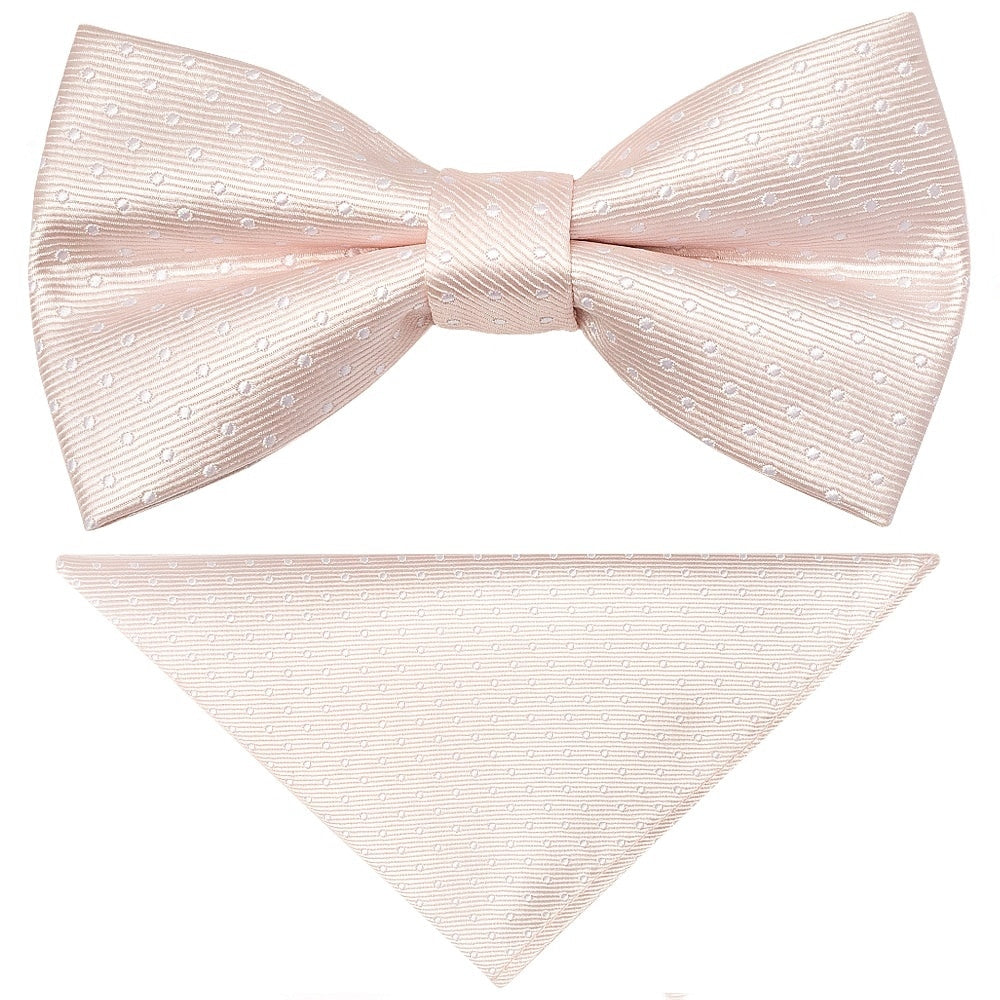 Pre Tied Blush Polka Dot Boys Bow Tie and Pocket Square Set Age 4-7