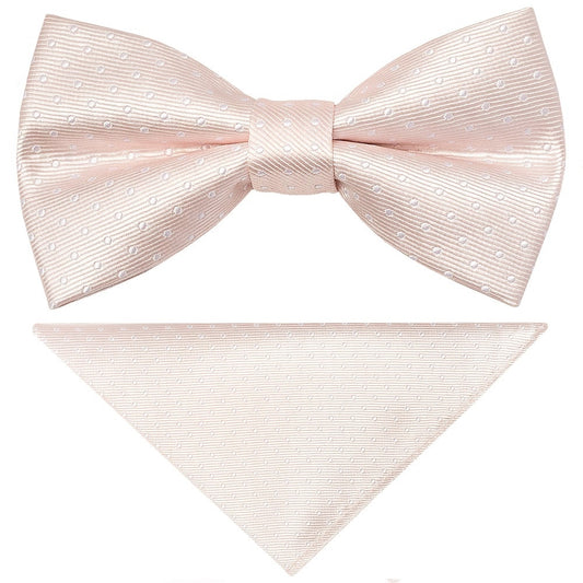 Pre Tied Blush Polka Dot Boys Bow Tie And Pocket Square Set Age 4 7 1