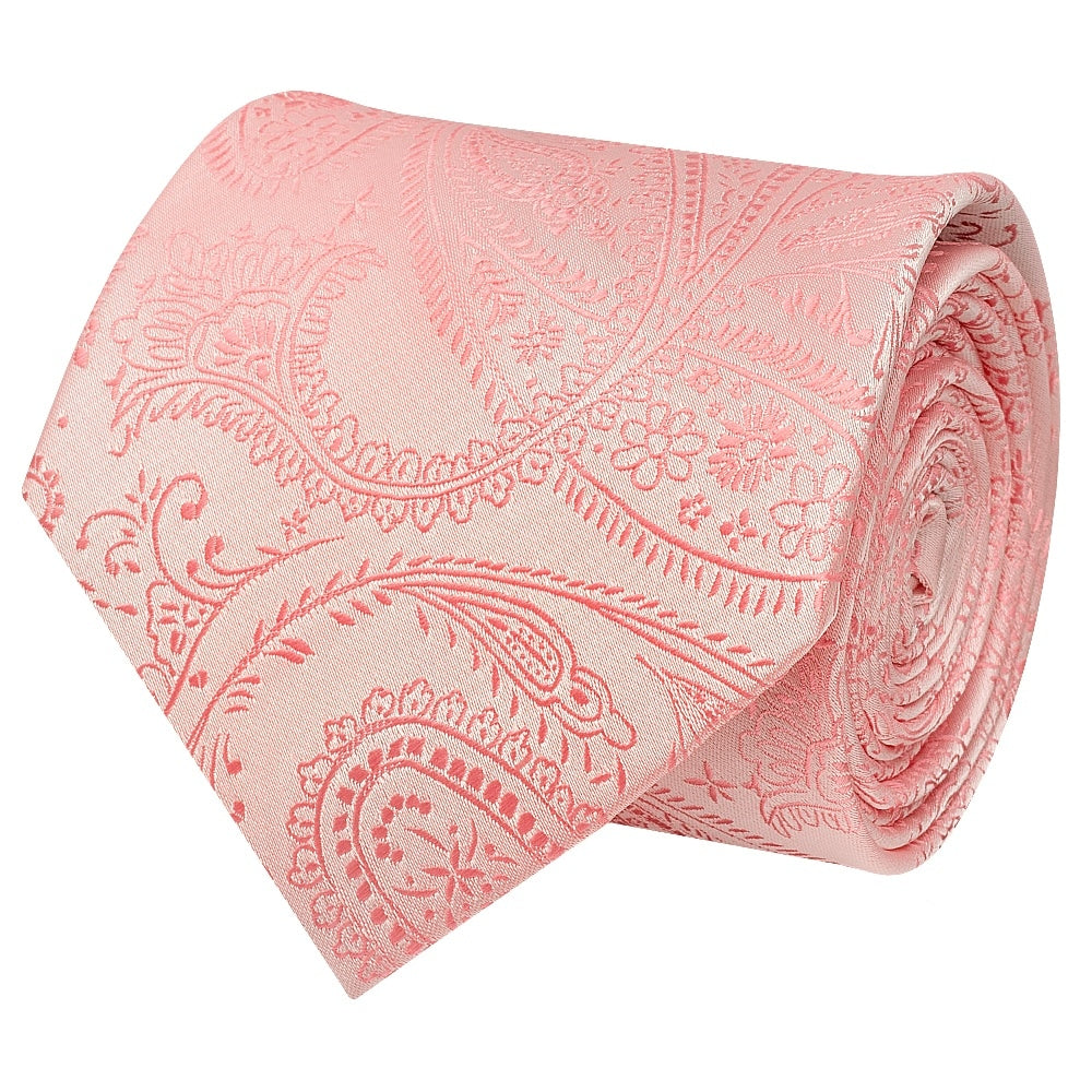 Light Pink Paisley Classic Mens Tie Pocket Square Set 4
