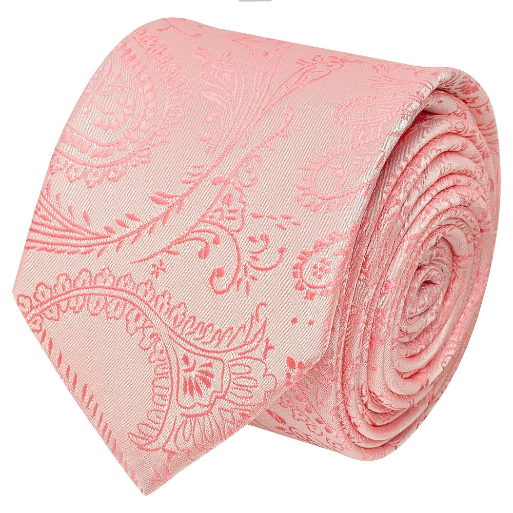 Light Pink Paisley Skinny Boys Tie And Pocket Square Set 3