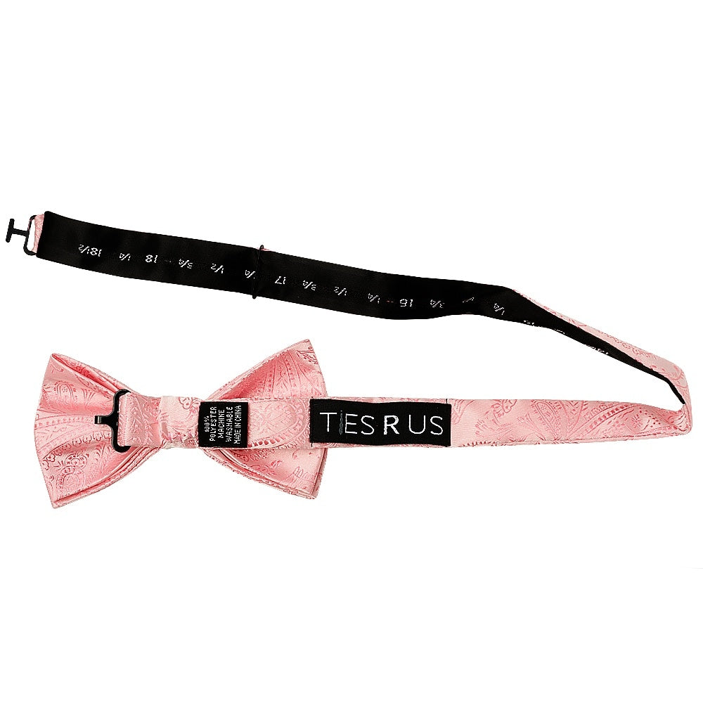 Light Pink Paisley Handmade Mens Bow Tie And Pocket Square Set 3
