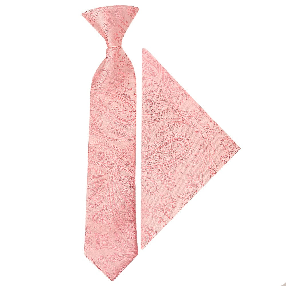Pre Tied Light Pink Paisley Boys Tie And Pocket Square Set Age 4 7 1
