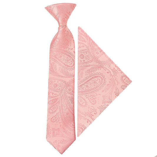 Pre Tied Light Pink Paisley Boys Tie And Pocket Square Set Age 4 7 1