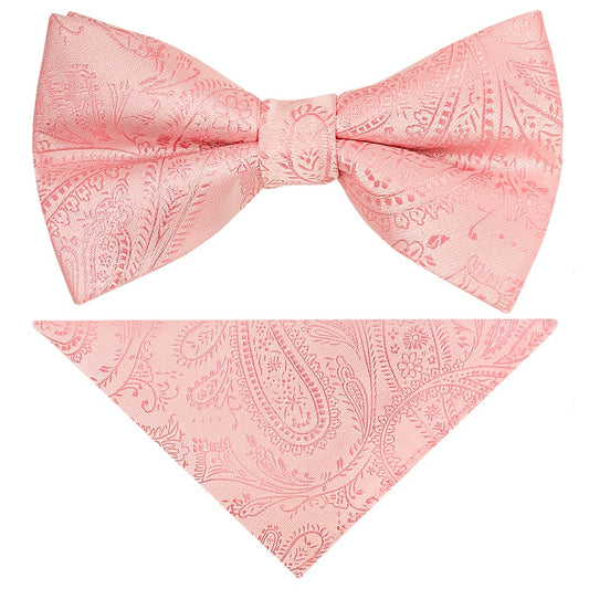Pre Tied Light Pink Paisley Bow Tie And Pocket Square Set Age 4 7 1