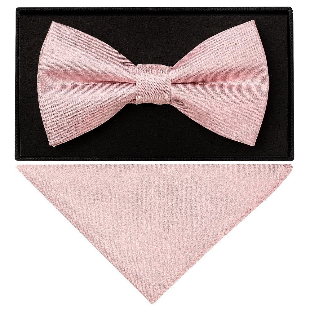 Plain Dusty Rose Silk Mens Bow Tie And Pocket Square Set 1