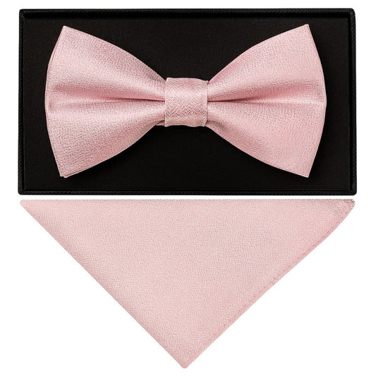 Plain Dusty Rose Silk Mens Bow Tie And Pocket Square Set 1