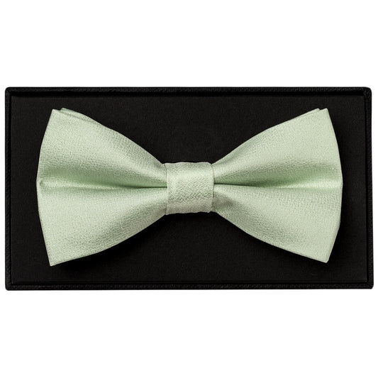 Plain Light Sage Green Silk Mens Bow Tie And Pocket Square Set 2