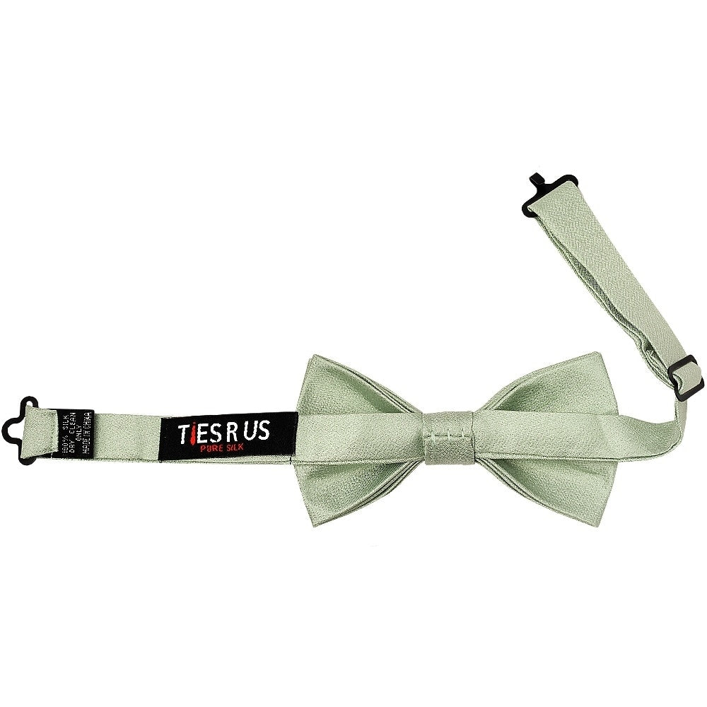 Pre Tied Light Sage Green Silk Boys Bow Tie And Pocket Square Set Age 8 11 3