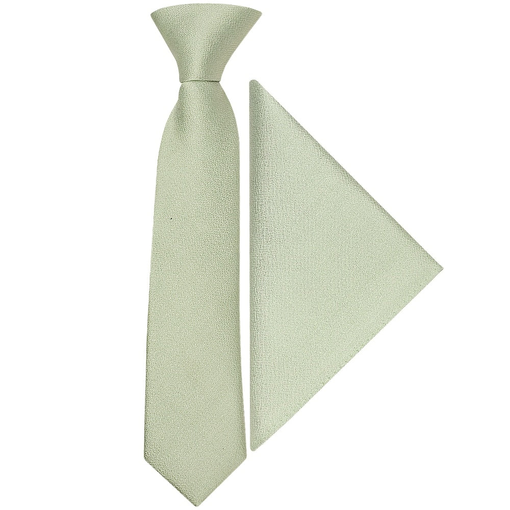 Pre Tied Light Sage Green Silk Boys Tie And Pocket Square Set Age 4 7 1