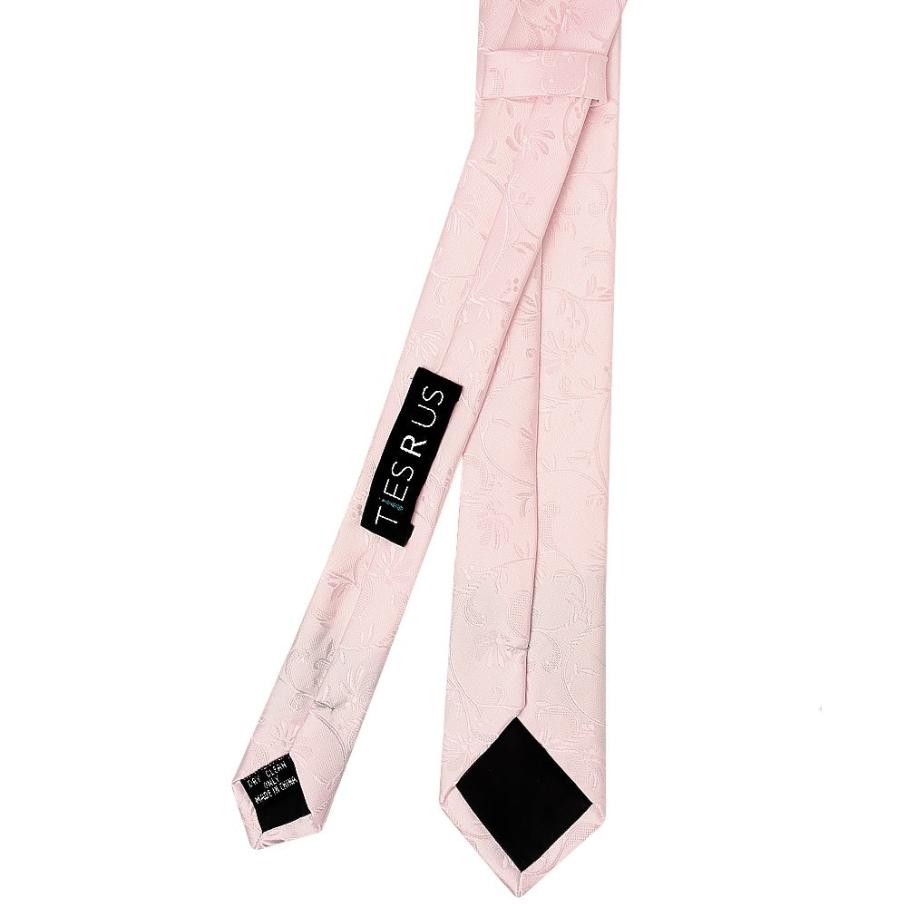 Blush Pink Floral Skinny Mens Tie 3