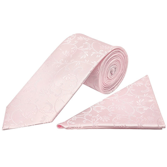 Blush Pink Floral Classic Mens Tie And Pocket Square Set 1