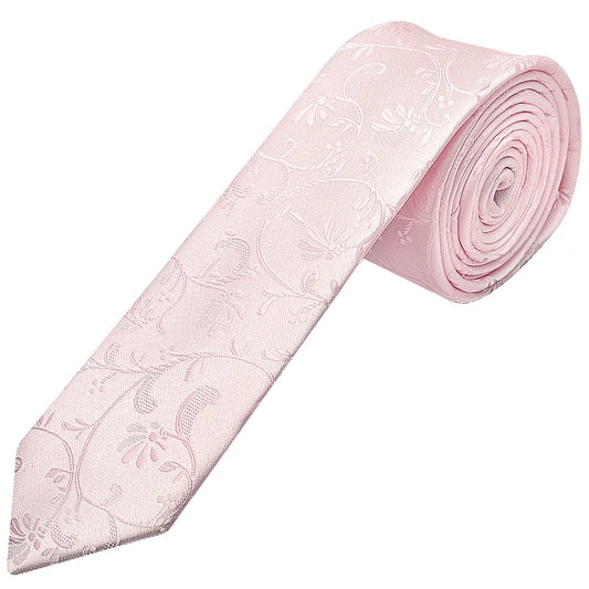 Blush Pink Floral Skinny Mens Tie And Pocket Square Set 2