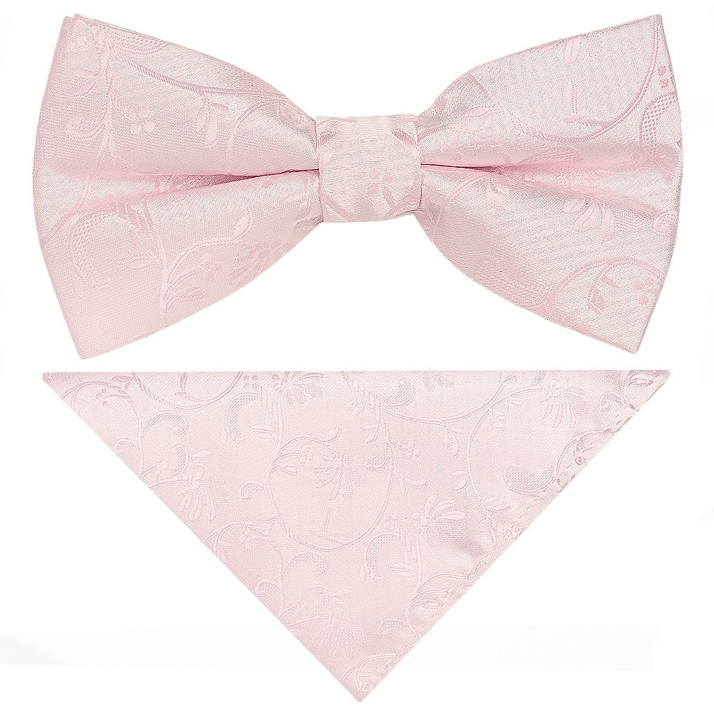 Pre Tied Blush Pink Floral Boys Bow Tie And Pocket Square Set 1