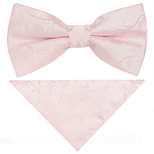 Pre Tied Blush Pink Floral Boys Bow Tie And Pocket Square Set 1