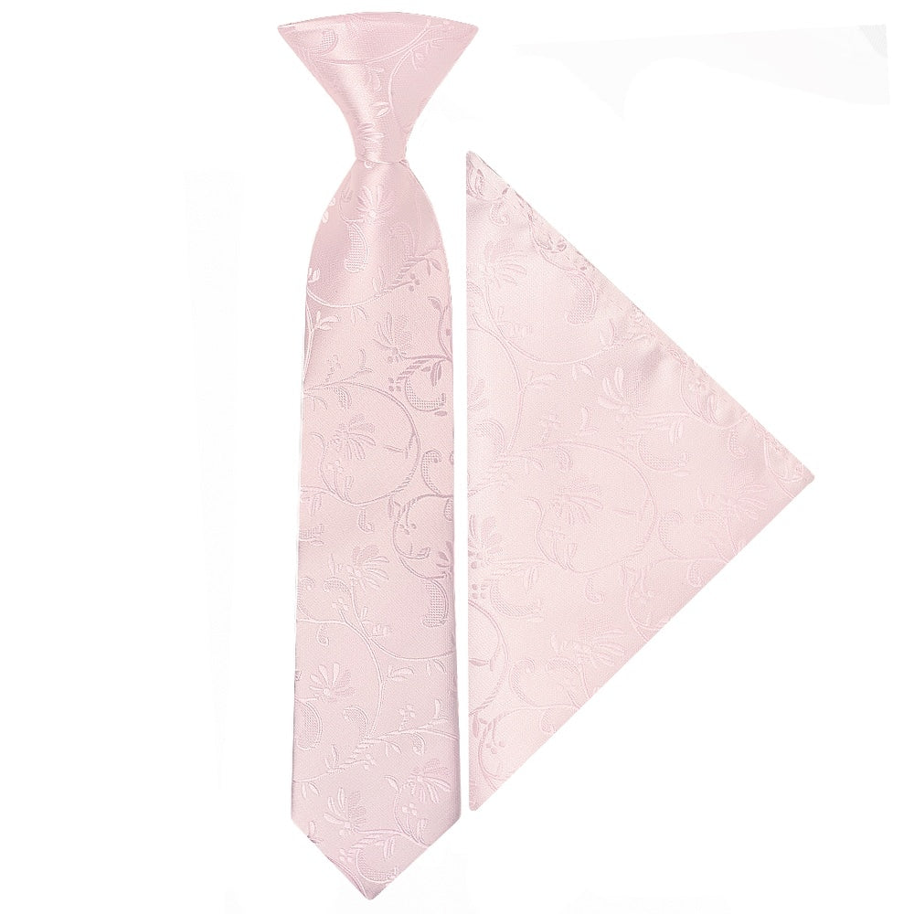 Pre Tied Blush Pink Floral Boys Tie And Pocket Square Set Age 4 7 1