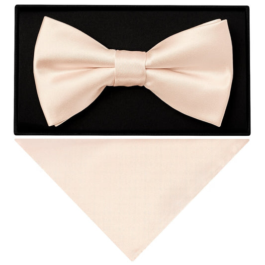 Plain Blush Handmade Mens Bow Tie And Pocket Square Set 1