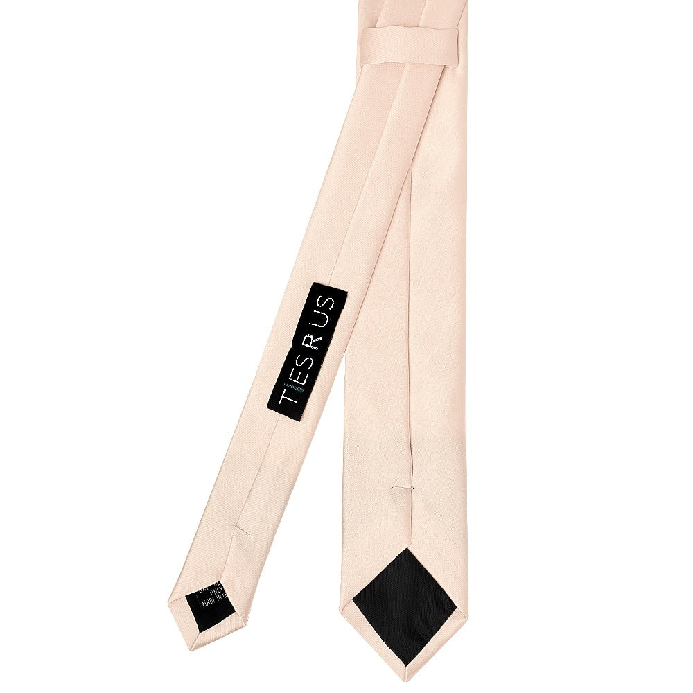 Plain Blush Satin Skinny Boys Tie and Pocket Square Set