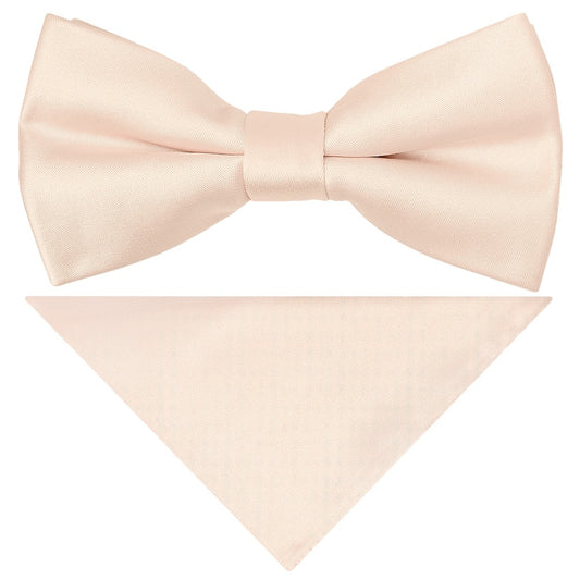 Pre Tied Blush Satin Boys Bow Tie And Pocket Square Set 1
