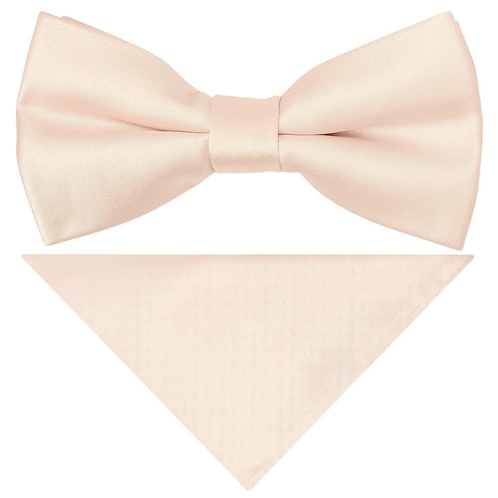 Pre Tied Blush Satin Boys Bow Tie and Pocket Square Age 4-7