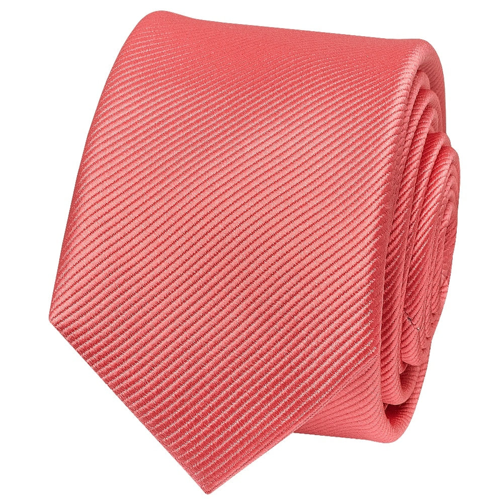 Salmon Pink Silk Twill Skinny Mens Tie 2