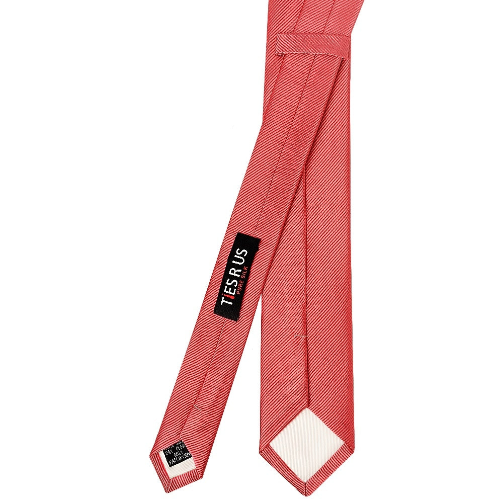 Salmon Pink Silk Twill Skinny Mens Tie 3