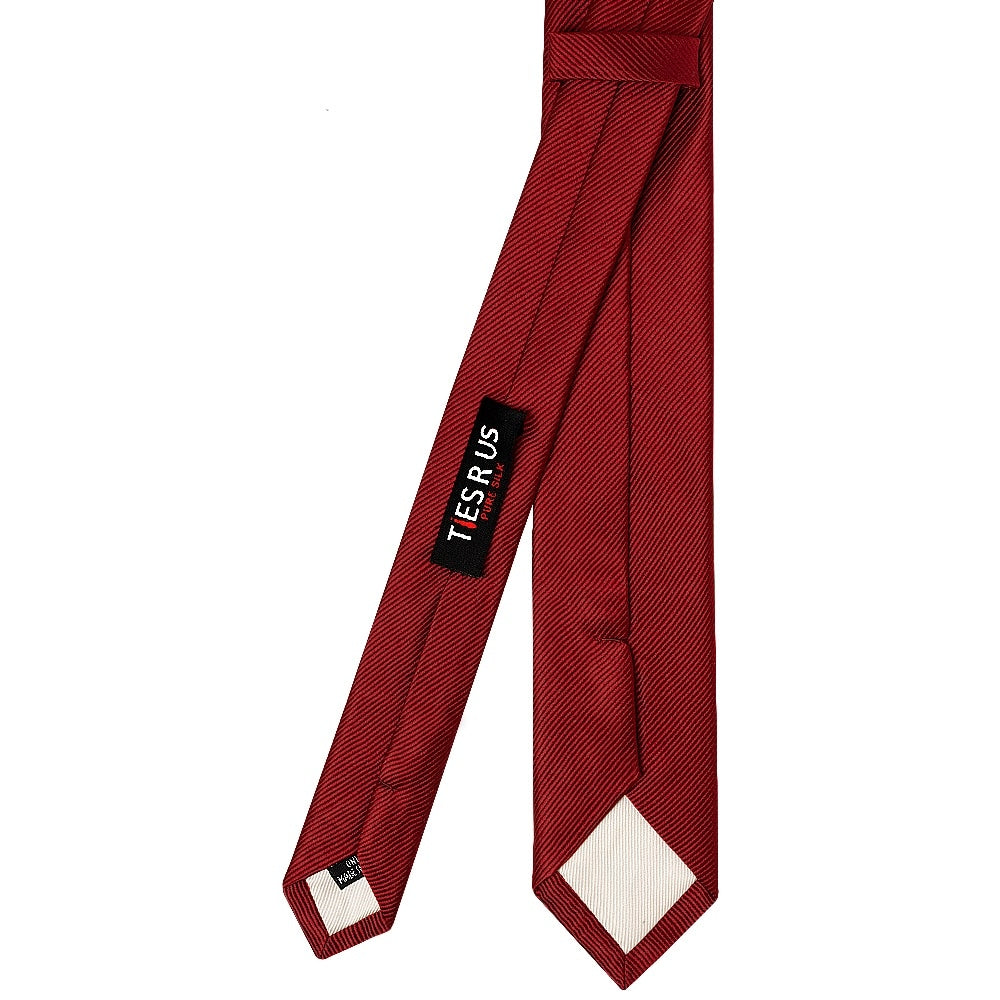 Red Silk Twill Skinny Mens Tie And Pocket Square Set 4