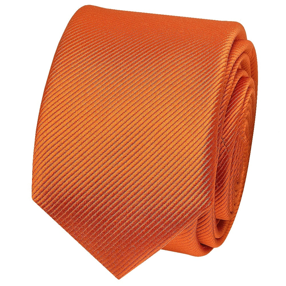 Orange Silk Twill Skinny Mens Tie And Pocket Square Set 3