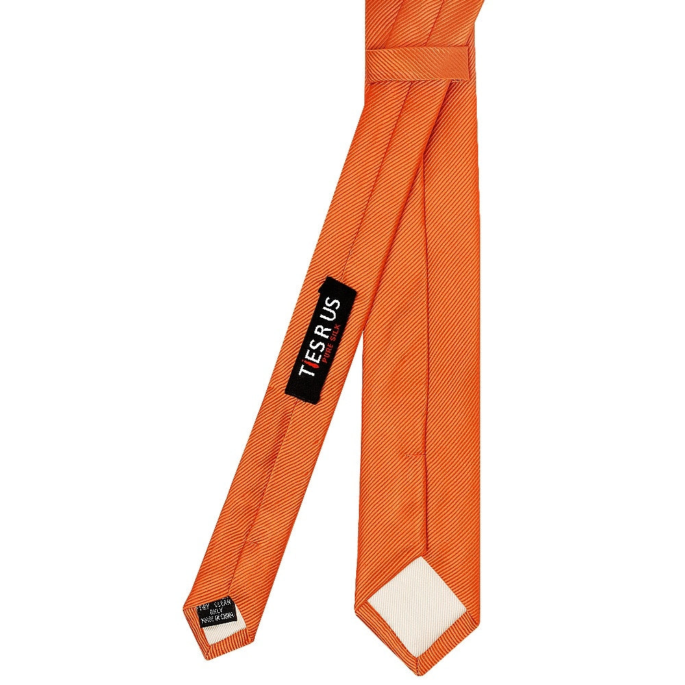 Orange Silk Twill Skinny Mens Tie 3