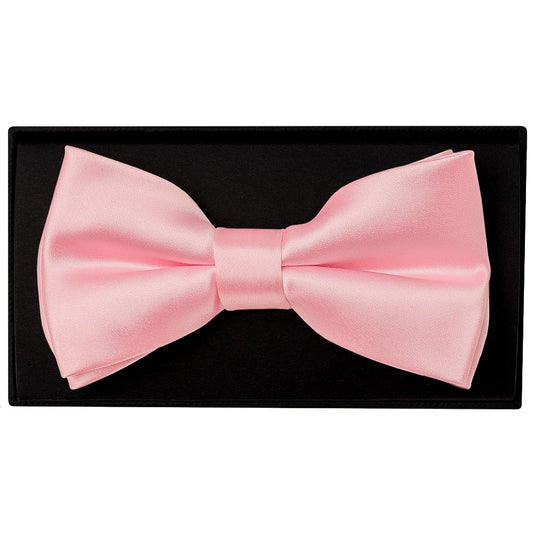 Plain Pink Hand Made Mens Bow Tie and Pocket Square Set