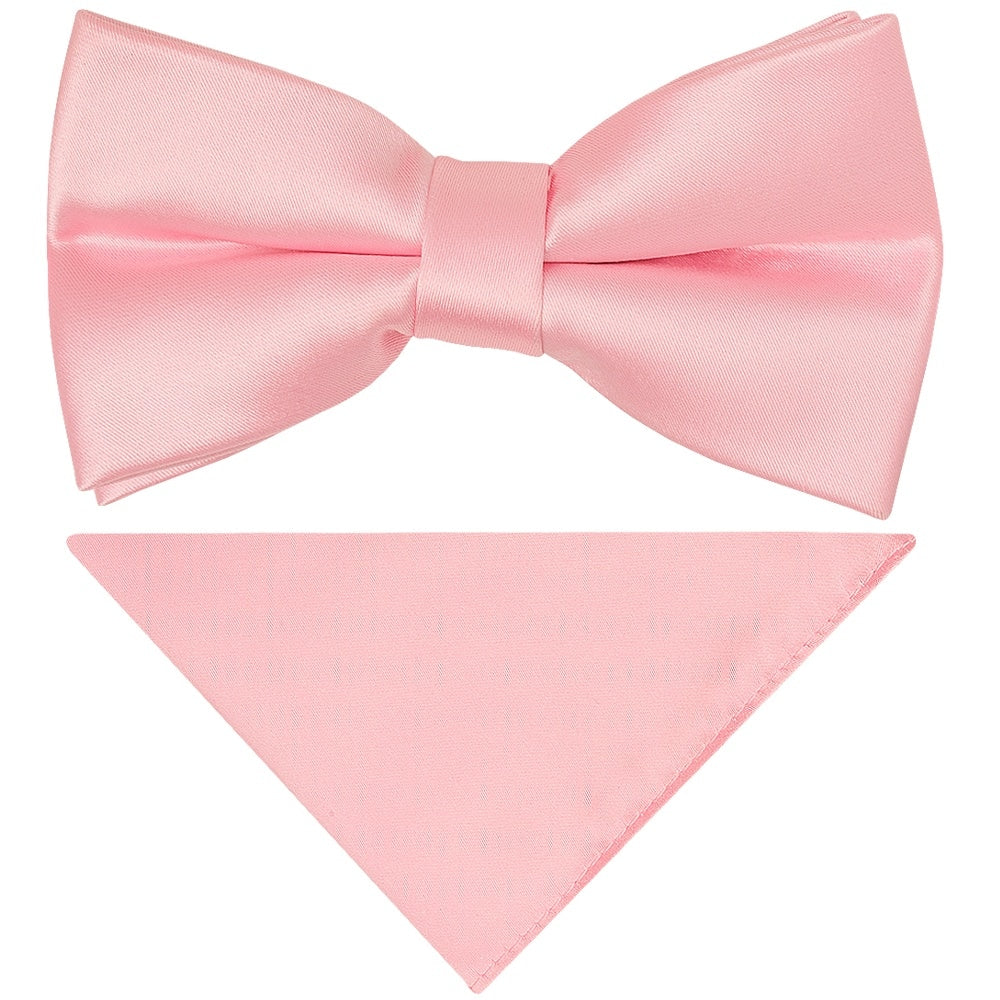 Pre Tied Pink Satin Boys Bow Tie and Pocket Square Set Age 4-7