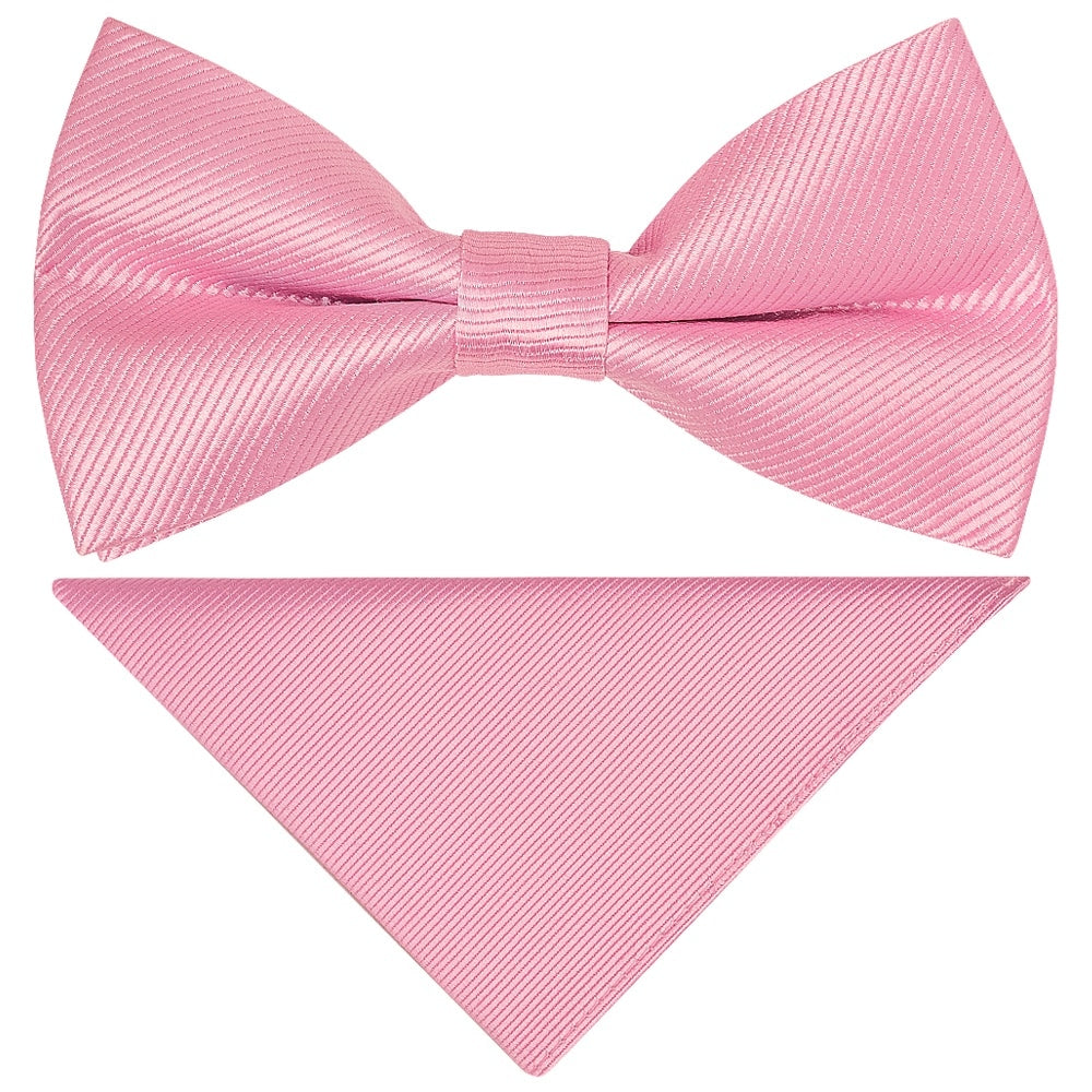 Pre Tied Blush Pink Twill Silk Boys Bow Tie And Pocket Square Set Age 8 11 1