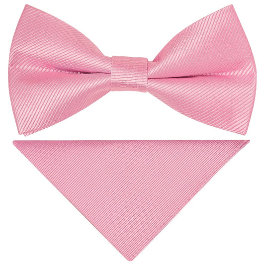Pre Tied Blush Pink Twill Silk Boys Bow Tie And Pocket Square Age 4 7 1
