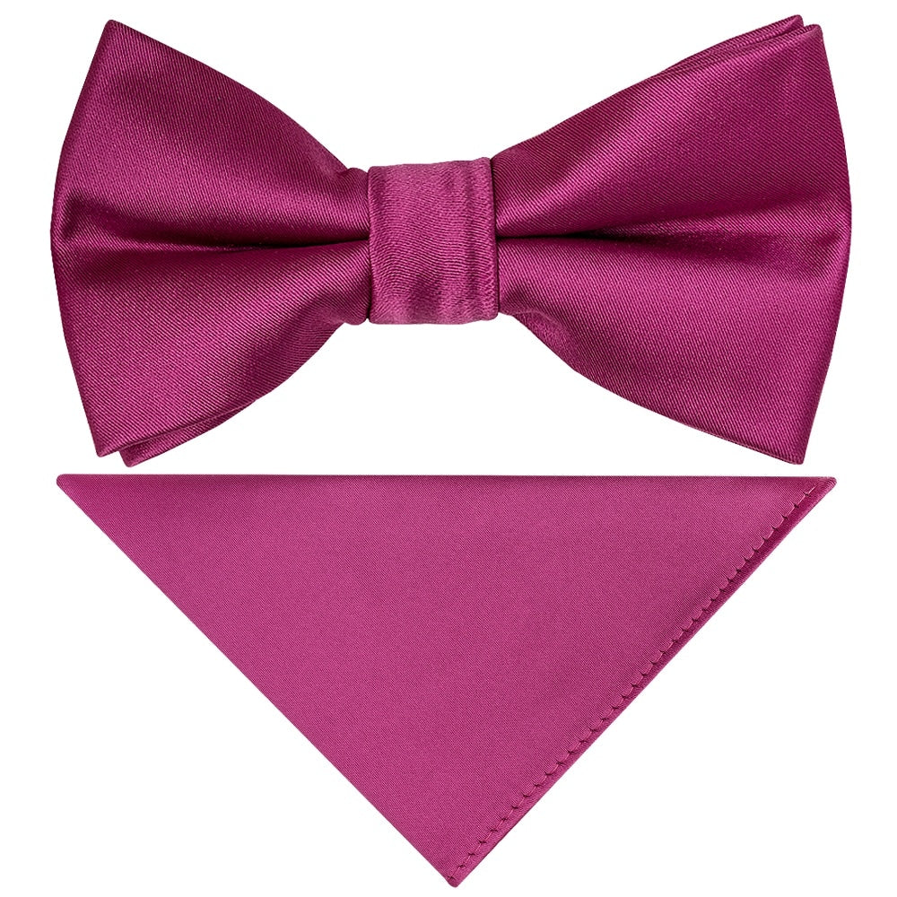 Pre Tied Fuchsia Satin Boys Bow Tie And Pocket Square Set 1