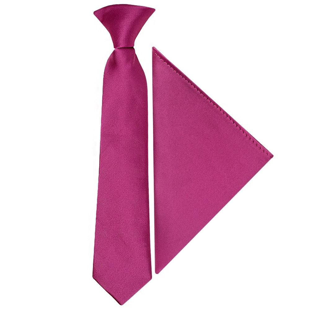 Pre Tied Fuchsia Satin Boys Tie And Pocket Square Set Age 4 7 1