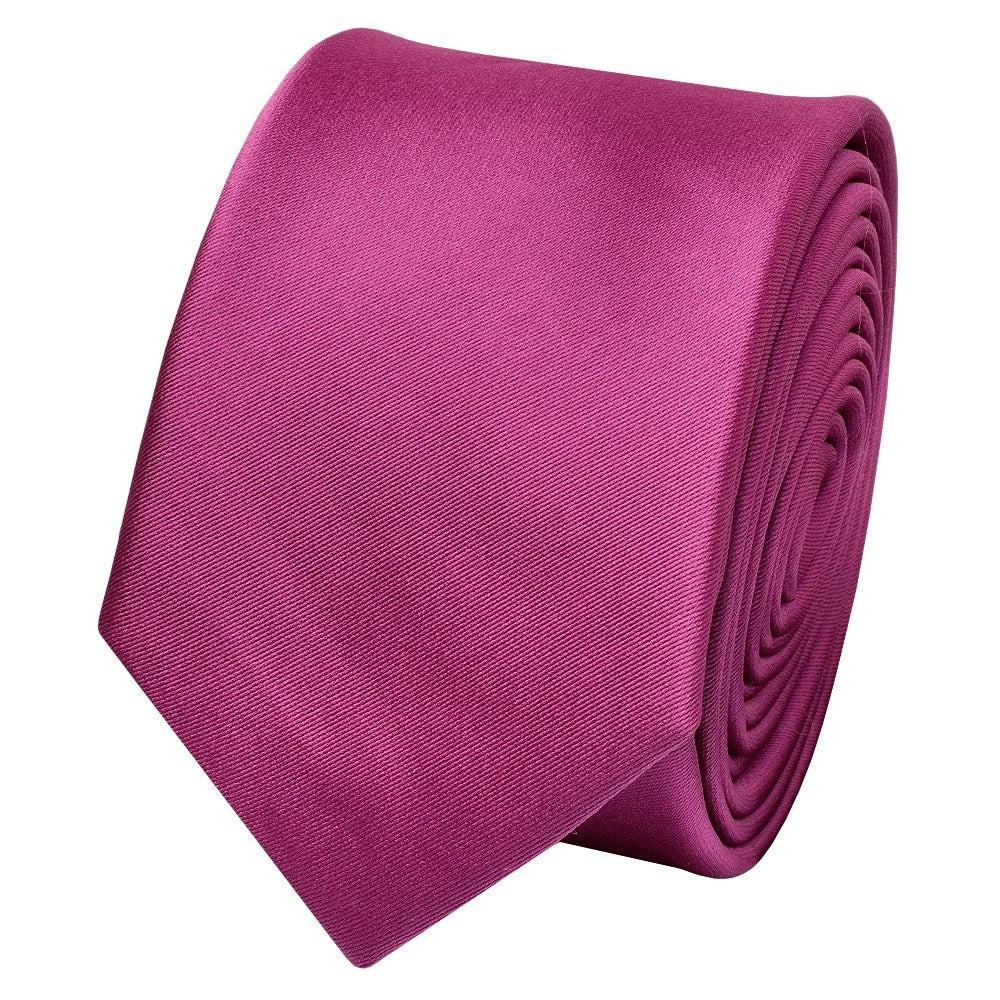 Fuchsia Pink Satin Skinny Mens Tie And Pocket Square Set 3