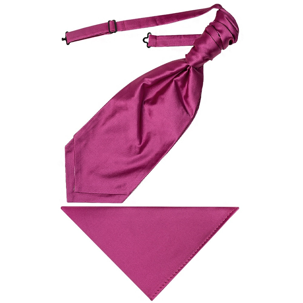 Plain Fuchsia Satin Mens Cravat Tie And Pocket Square Set 1