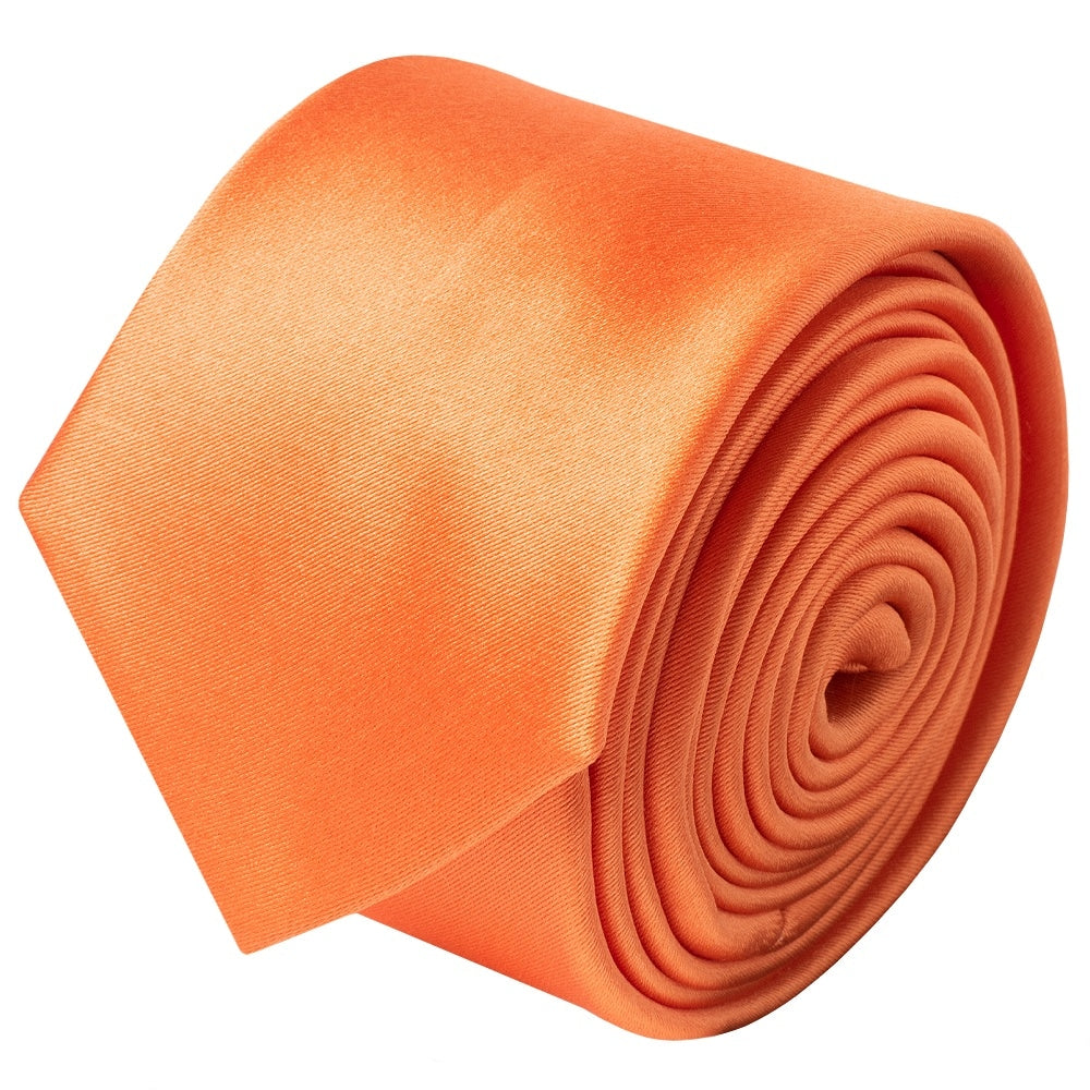 Burnt Orange Satin Skinny Boys Tie And Pocket Square Set 3