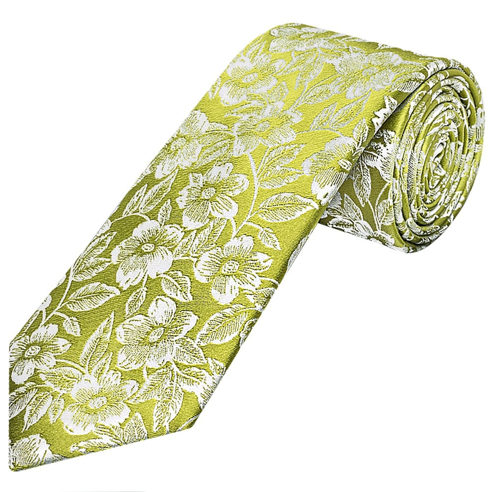 Mens Green Floral Silk Classic Tie 1