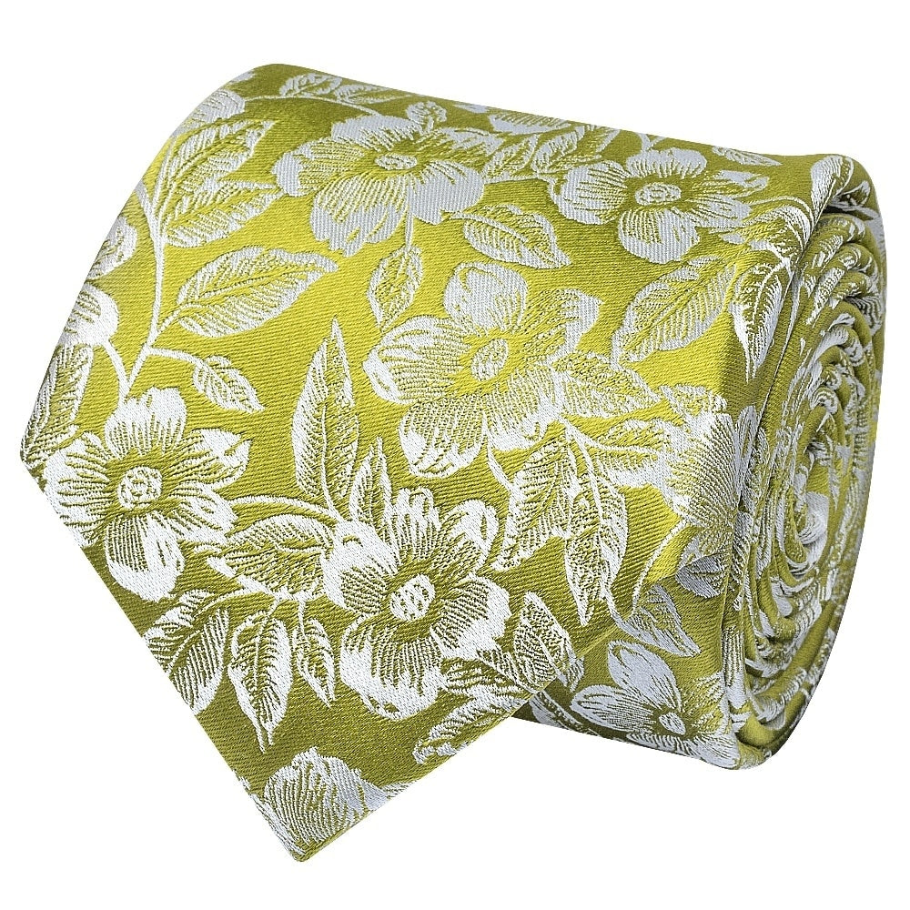 Mens Green Floral Silk Classic Tie And Pocket Square 3